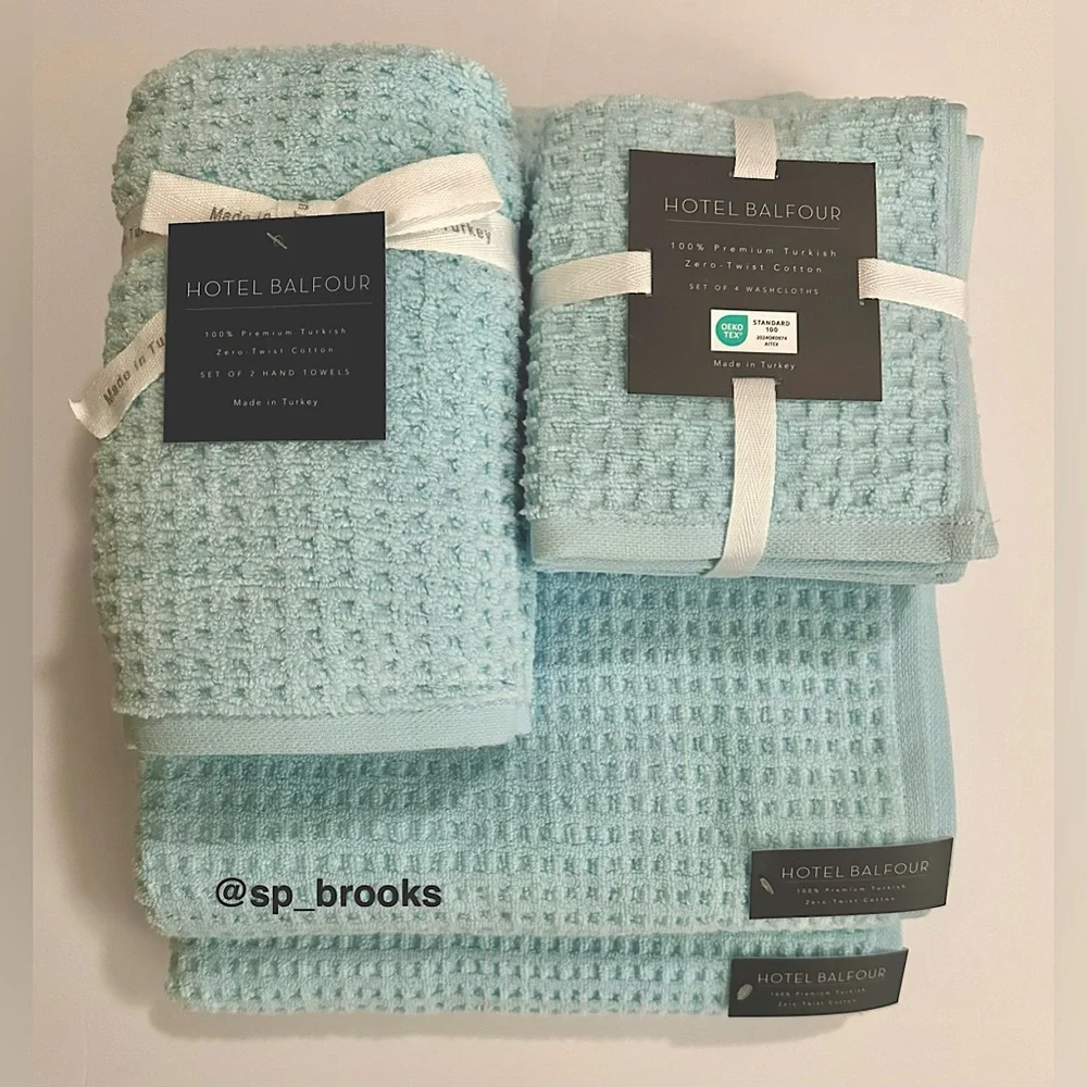 🎁8PC Hotel Balfour Bath Towel Set - Zero Twist Cotton - Waffle - Cordalis Blue